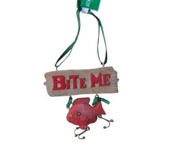 Kurt Adler Red Bite Me Sign Fishing Ornament With Metal Hook - £7.93 GBP