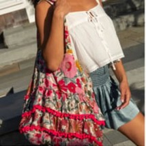 Natural Life Boho Floral Ruffle Tote Hobo Bag Summer Festival Beach Bag NEW - $29.99