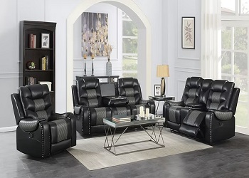 Prescot 3-Piece Black Air Leather Power Reclining Sofa Set - Sofas ...