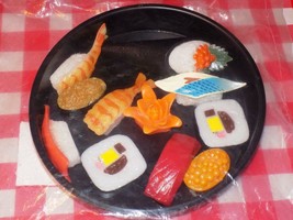 Realistic Japanese play food lot sushi salmon eggs shrimp rice flower garnish - £39.77 GBP