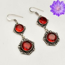 Red Garnet Gemstone 925 Silver Earring Handmade Jewelry Earring 1.72&quot; For Women - £8.46 GBP