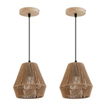 2 Pack Woven Rattan Pendant Lights, 7&#39;&#39; Boho Pendant Light Fixtures With Hand-Wo - £93.83 GBP