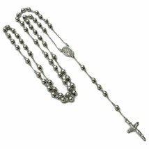 Silver Tone Stainless Steel Rosary Beads Balls Chain Necklace 34&quot; - £22.35 GBP+