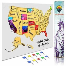 Scratch Off Map of USA,12x17 US Watercolor Poster for Road Trip, 10 Flags - $23.47