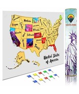 Scratch Off Map of USA,12x17 US Watercolor Poster for Road Trip, 10 Flags - £18.54 GBP