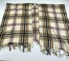 Woolrich Poncho One Size Brown Beige Red Plaid Fringe Soft Viscose Blend - $22.43