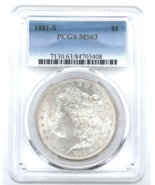 1881-S United States Morgan Silver Dollar PCGS MS63 90% silver San Franc... - $188.88