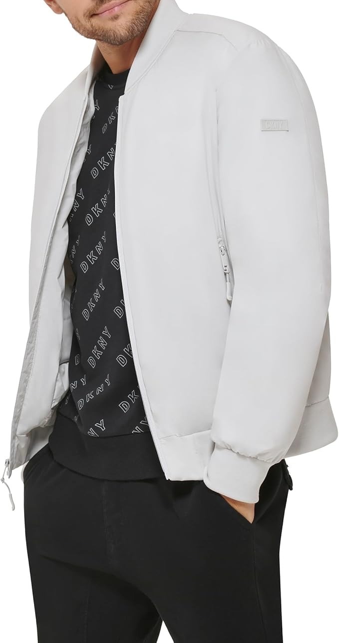 DKNY Men's Lightweight Stretch Bomber Jacket in Ice Gray-Large Item image 4