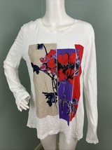 NWT Women&#39;s Adrienne Vittadini L/S White Floral Graphic Tee Shirt Size L... - $12.86