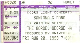 Santana Concerto Ticket Stub Agosto 20 1999 Il Gorge George Washington - £28.34 GBP