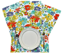 Isaac Mizrahi SET of 4 Placemats Red Yellow Floral Indoor Outdoor 19 x 13 Inches - £12.87 GBP