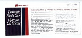 Northwest Domestic First Class Upgrade Certificate expired in 1987 Unusa... - £12.49 GBP