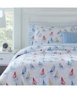 Laura Ashley &#39;Ahoy&#39; Twin Quilt Set Coastal Sailboats Cotton, NIP - $1,273.33 MXN