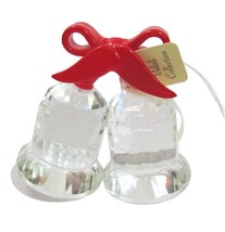 Solid Crystal Christmas Paperweight Bell Figurine Red Ribbon Vivaldi Art Glass - £17.87 GBP