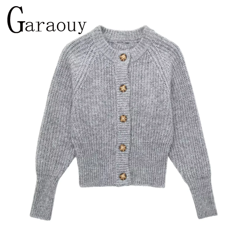 Garaouy  New Autumn Women Ribbed Long Sleeve  Knit Jacket Female O Neck Single B - £134.15 GBP