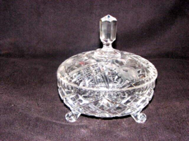 Vintage Candy Dish With Lid 7  D. x 7 &quot;Large Heavy Cut Crystal Glass Clear Glass - £20.67 GBP