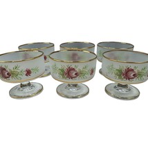 Vintage Hand-Painted Floral Glass Dessert Bowls Set Of 6 Gold Rimmed - $28.04