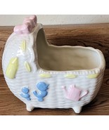 Vintage Baby Buggy Ceramic Nursery Decorative Bassinet Planter Elephant ... - $11.68