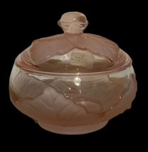 Vintage Viking Glass Covered Candy Dish Pink Hand Made Sticker - £47.78 GBP