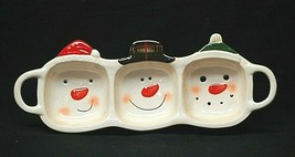 Christmas Holiday Snowmen Face Serving Tray 3 Section Plate w Handles Xm... - $19.79