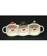 Christmas Holiday Snowmen Face Serving Tray 3 Section Plate w Handles Xm... - $19.79