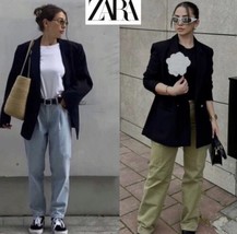 NWT Zara Womens Black Lapel One Button Blazer  Jacket SIze Medium - £36.54 GBP