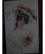 VINTAGE VICTORIAN 1908 WOMAN COLORED POSTCARD - £6.00 GBP