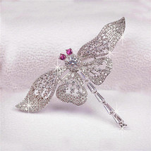 Delicate 2Ct Round Simulated Diamond Dragonfly Brooch Pin 925 Silver Gold Plated - £119.10 GBP