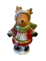 Ceramic Reindeer Winter Themed Trinket Box Hinged Gold Accents 4.5&quot; - $19.24