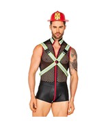 Fireman Firefighter Costume Jumpsuit Sheer Fishnet Wet Look Harness Helm... - $1,406.36 MXN