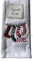 Christmas Stockings Garland Fingertip Towels Embroidered Set of 2 White Holiday - £30.44 GBP