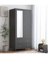 Metal Armoire Wardrobe Closet with Mirror, 2 Drawers (Dark Grey) - $304.99