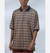 UO Urban Outfitters Baggy Fit Polo Shirt Neutral Plaid Zip XL - $25.20