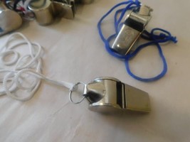 1 ct Vintage Metal Blowing Whistle with nylon Cord Toy - $8.90