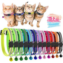 12 PCS LOT Breakaway Cat Collars Safety Kitten Reflective Collar Bell Cat face - £25.31 GBP
