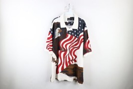 Vintage 90s Streetwear Mens XL Distressed Eagle Flag All Over Print Polo... - $34.60