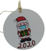 Santa Claus Blue Face Mask Present Dated 2020 Round Christmas Ornament 3 in - £6.70 GBP