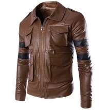 LE Resident Evil Brown 4 Pocket Leather Jacket with Black Strip - £125.08 GBP