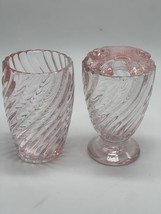 Simply Shabby Chic Pink Ribbed Glass Bathroom Toothbrush Holder &amp; Cup 4” Tall - £26.98 GBP