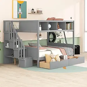 Stairway Twin Over Full Bunk Bed With Stairs Storage, 2 Drawers And Shel... - $1,071.99