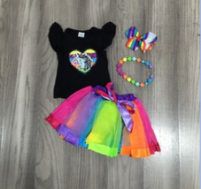NEW Boutique Flip Sequin Unicorn Rainbow Tutu Skirt Girls Outfit Set  - £3.07 GBP+
