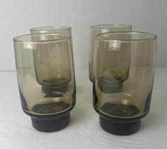 Libbey Smokey Tawny Brown Flat Base Glass Tumblers Set 4.5&quot; EUC Set Of 4 - £16.85 GBP