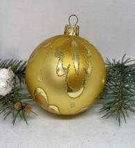 Gold with gold glitter glass ball Christmas ornament, handmade XMAS decoration - £10.19 GBP