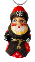 Signed Hand Carved Hand Painted Wood Santa Claus Vintage Made in Russia 2-5/8&quot; - £22.12 GBP