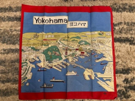 Vintage Yokohama  handkerchief  city drawing bandana 16.5&quot; - £7.26 GBP