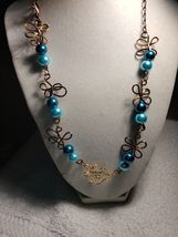 20-in Blue Beaded Vintage Bronze Wire Necklace Handmade - £18.41 GBP