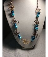 20-in Blue Beaded Vintage Bronze Wire Necklace Handmade - $23.36