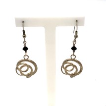 Vintage Sterling Sign 925 Gothic Coiled Serpent Snake Black Onyx Dangle Earrings - £31.80 GBP