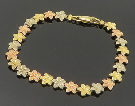 14K GOLD - Vintage Shiny Tri-Tone Gold Floral Chain Bracelet- GBR039 - £312.22 GBP