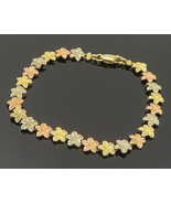 14K GOLD - Vintage Shiny Tri-Tone Gold Floral Chain Bracelet- GBR039 - £317.92 GBP